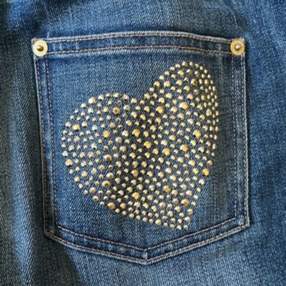 St. John Womens Bootcut Golden Embellished Rhinestone Heart Pocket Jeans Size 14 - Picture 8 of 8